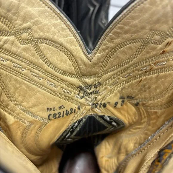 Tony Lama Vintage Cowboy Boots Grey Black Leather Western Top Stitching Size 9 - Picture 8 of 11